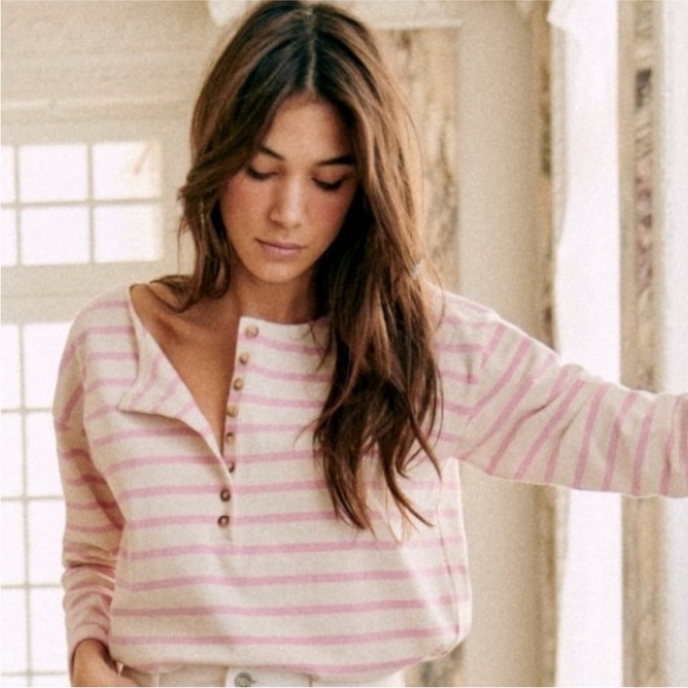 Sezane women’s gatsby mariniere striped top- pink and white